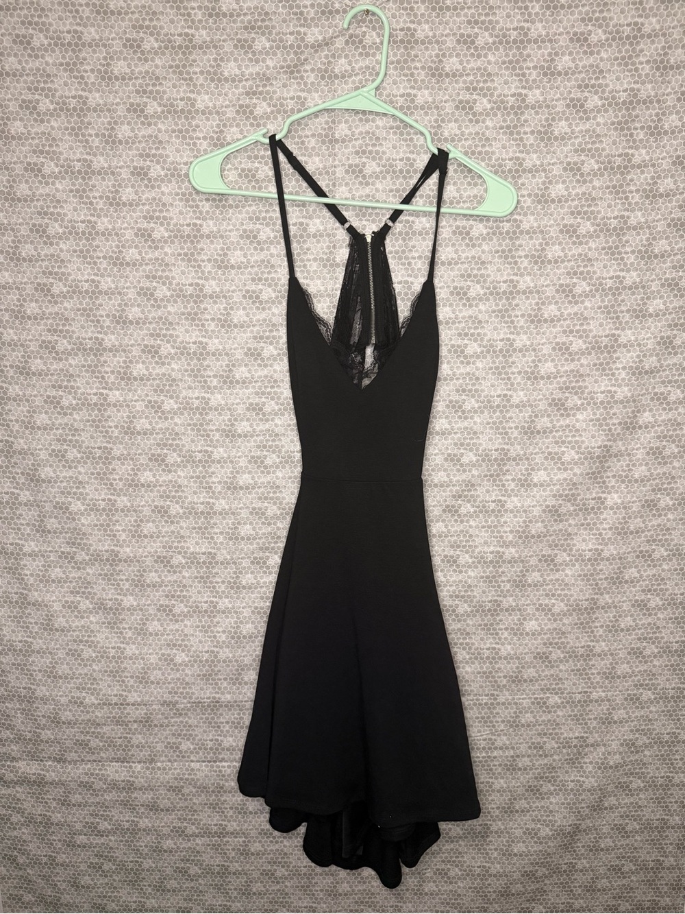 Women Medium Lush black mini dress with lace detailing and zipper back